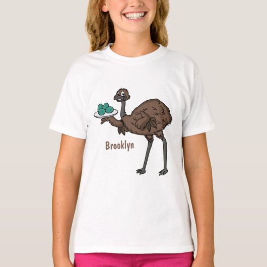 Emu mit Eiern Cartoon-Abbildung T-Shirt (Vorderseite)