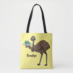 Emu mit Eiern Cartoon-Abbildung Tasche