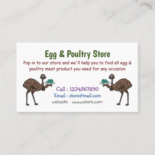 Emu mit Eiern Cartoon-Abbildung Visitenkarte (Vorderseite)