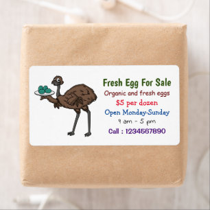 Emu mit Eiern Cartoon Frischei-Schild zum Verkauf