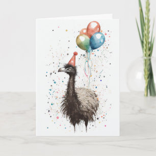 Emu mit Party Hat und Balloons Grußkarte Karte
