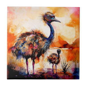 Emu-Mutter und Küken im australischen Outback Fliese