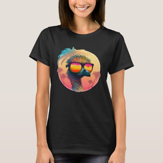 Emu on Tropical Vacation with Sunglasses Cool Ostr T-Shirt (Vorderseite)