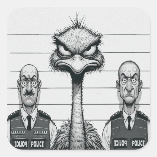 "Emu Police Lineup" Quadratischer Aufkleber (Vorderseite)