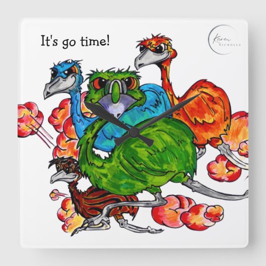 Emu-Run Quadratische Wanduhr (Vorderseite)