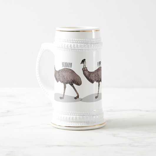 Emu Vogel Cartoon Bierglas (Vorderseite Links)