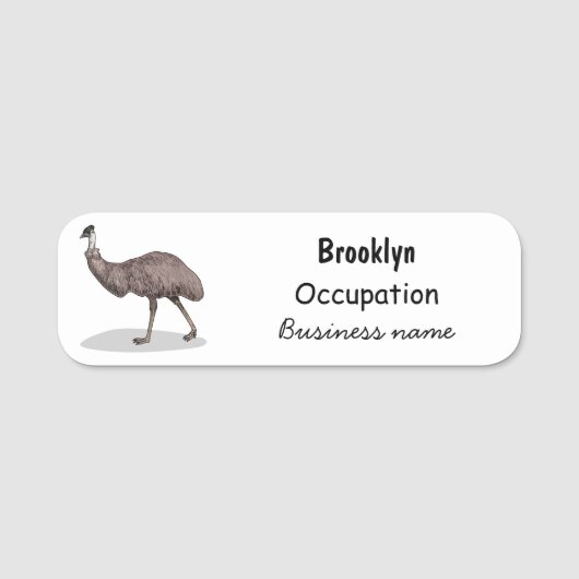 Emu Vogel Cartoon Namensschild (Vorderseite)