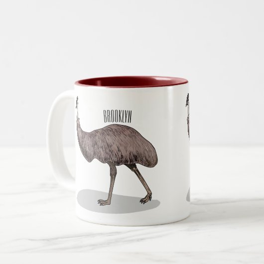 Emu Vogel Cartoon Zweifarbige Tasse (Vorderseite Links)