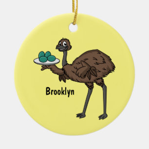 Emu with eggs cartoon illustration keramik ornament