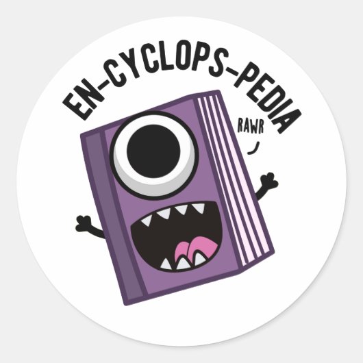 En-cyclops-pedia Funny Encyclopedia Pun Runder Aufkleber (Vorderseite)