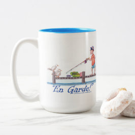 En Garde fisherman and sea gulls Zweifarbige Tasse