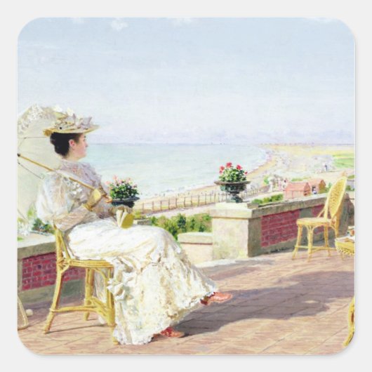 En Vacance Quadratischer Aufkleber (Vorderseite)