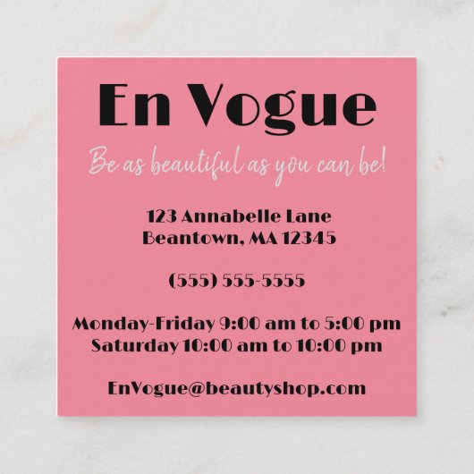 En Vogue Hair Salon Personalize Quadratische Visitenkarte (Rückseite)