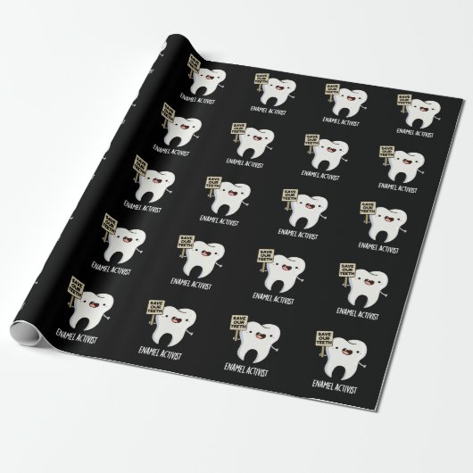 Enamel Activist Funny Dental Tooth Puff Dark BG Geschenkpapier (Ungerollt)