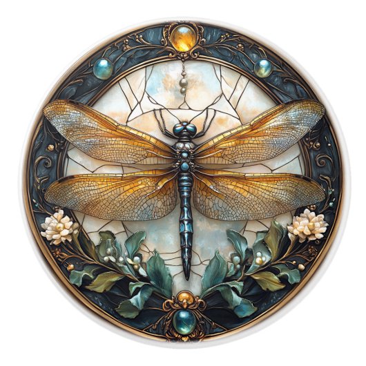Enamel Dragonfly Gems Blume Gold Filigree Keramikknauf (Vorderseite)