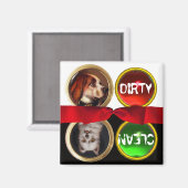 ENAMEL MINIATURE HUNDE PORTRATRAS DIRTY CLEAN MAGNET (Vorderseite/Rückseite)