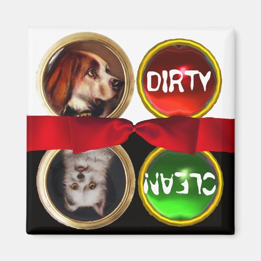 ENAMEL MINIATURE HUNDE PORTRATRAS DIRTY CLEAN MAGNET (Vorne)