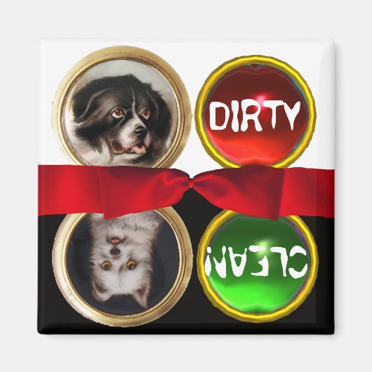 ENAMEL MINIATURE HUNDE PORTRATRAS DIRTY CLEAN MAGNET (Vorne)