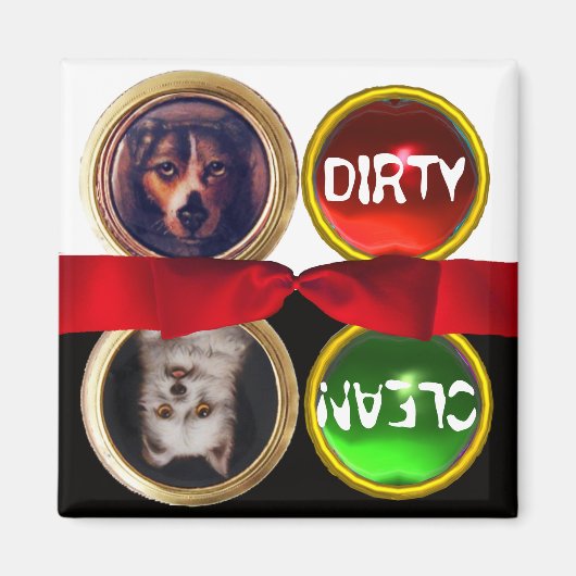ENAMEL MINIATURE HUNDE PORTRATRAS DIRTY CLEAN MAGNET (Vorne)
