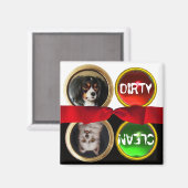 ENAMEL MINIATURE HUNDE PORTRATRAS DIRTY CLEAN MAGNET (Vorderseite/Rückseite)