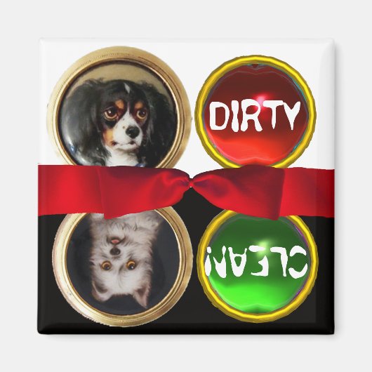 ENAMEL MINIATURE HUNDE PORTRATRAS DIRTY CLEAN MAGNET (Vorne)