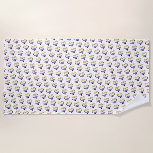Enby Pride Heart Pattern Beach Handtuch (Vorderseite)