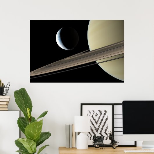 Enceladus und Saturn Poster (Heimbüro)