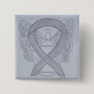 Encephalitis Silbernes Bewusstsein Ribbon Angel Ar Button