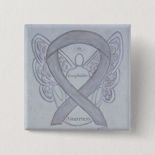 Encephalitis Silbernes Bewusstsein Ribbon Angel Ar Button (Vorderseite)