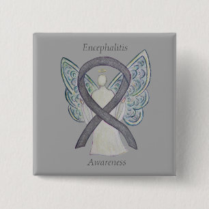 Encephalitis Silbernes Bewusstsein Ribbon Angel Ar Button