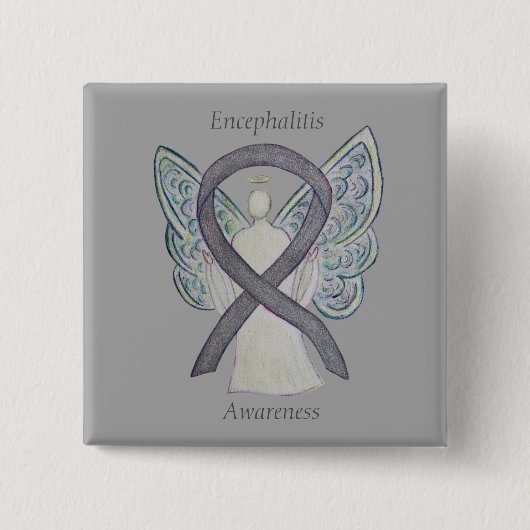 Encephalitis Silbernes Bewusstsein Ribbon Angel Ar Button (Vorderseite)