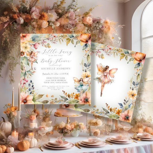Enchangerée Fairy Fall Floral Mint Girl Babydusche Einladung