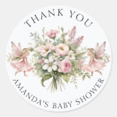 Enchangerie Fairy Floral Danke Baby Girl Dusche Runder Aufkleber (Vorderseite)