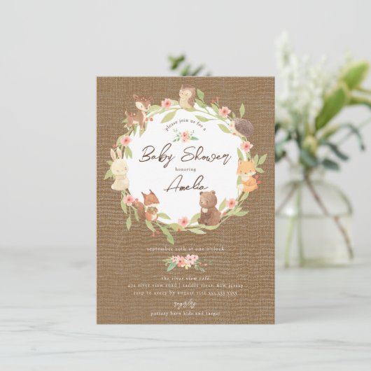 Enchangerie Forest Baby-Dusche Einladung (Stehend Vorderseite)