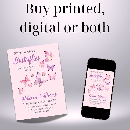 Enchant Lifetime of Butterfly Lila Brautparty Einladung