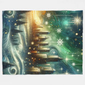 "Enchanted Aurora Winter Citycape" Fleecedecke (Vorderseite (Horizontal))