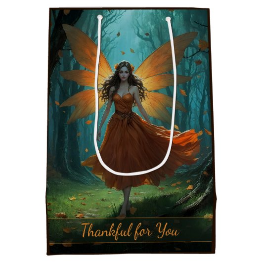 Enchanted Autumn Fairy Thanksgiving Fantasy Art Mittlere Geschenktüte (Rückseite)