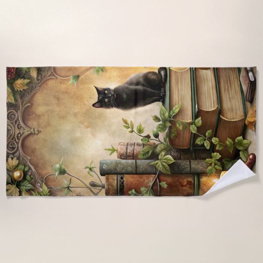 Enchanted Black Cat Library Strandtuch (Vorderseite)