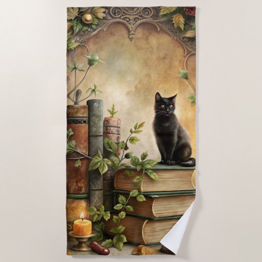 Enchanted Black Cat Library Strandtuch (Vorderseite)