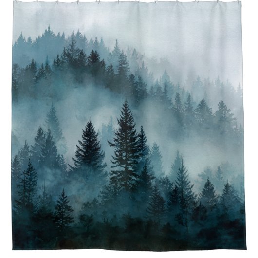Enchanted Blue Forest Escape Shower Curtain Duschvorhang (Vorderseite)