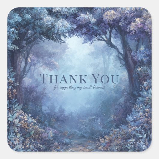Enchanted Blue Forest Magical Woodland Quadratischer Aufkleber (Vorderseite)