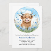 Enchanted Blue Highland Cow Boy Baby Shower Einladung (Vorne/Hinten)