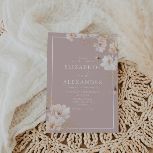 Enchanted Blush Wildflowers White Border Wedding Einladung