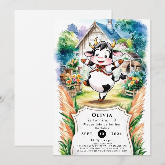 Enchanted Boho Cow Birthday Einladung (Vorne/Hinten)