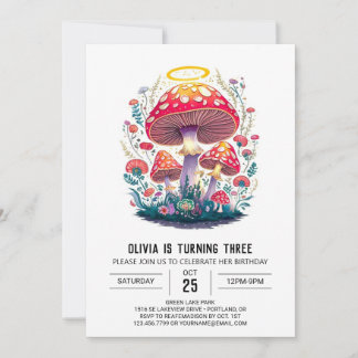 Enchanted Boho Digital Mushroom Geburtstag Einladung