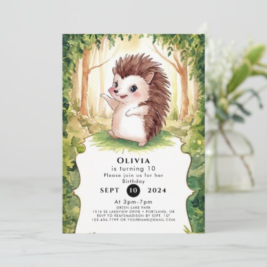 Enchanted Boho Igel Birthday Einladung (Stehend Vorderseite)