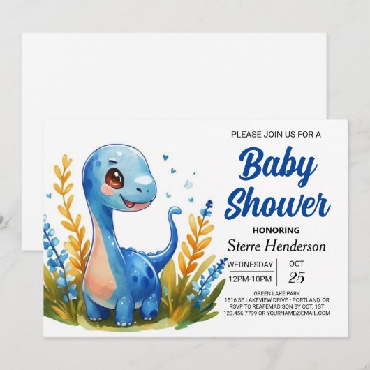 Enchanted Boho Niedlich Dinosaur Boy Baby Shower Einladung (Vorne/Hinten)