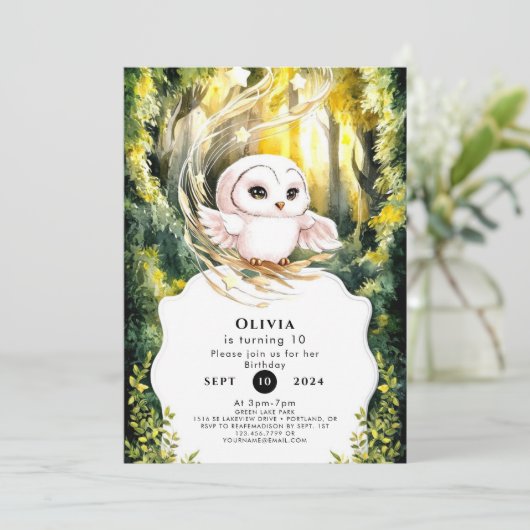 Enchanted Boho Owl Birthday Einladung (Stehend Vorderseite)