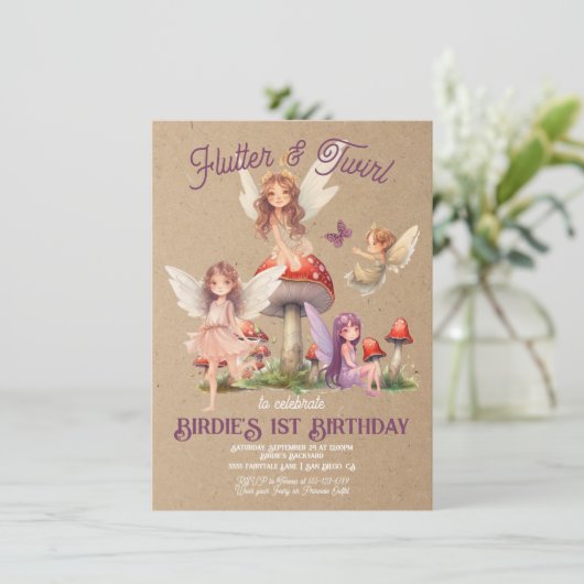 Enchanted Boho Pixie Fairy Princess Birthday Party Einladung (Stehend Vorderseite)