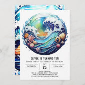 Enchanted Boho Waves Kindergeburtstag Einladung (Vorne/Hinten)